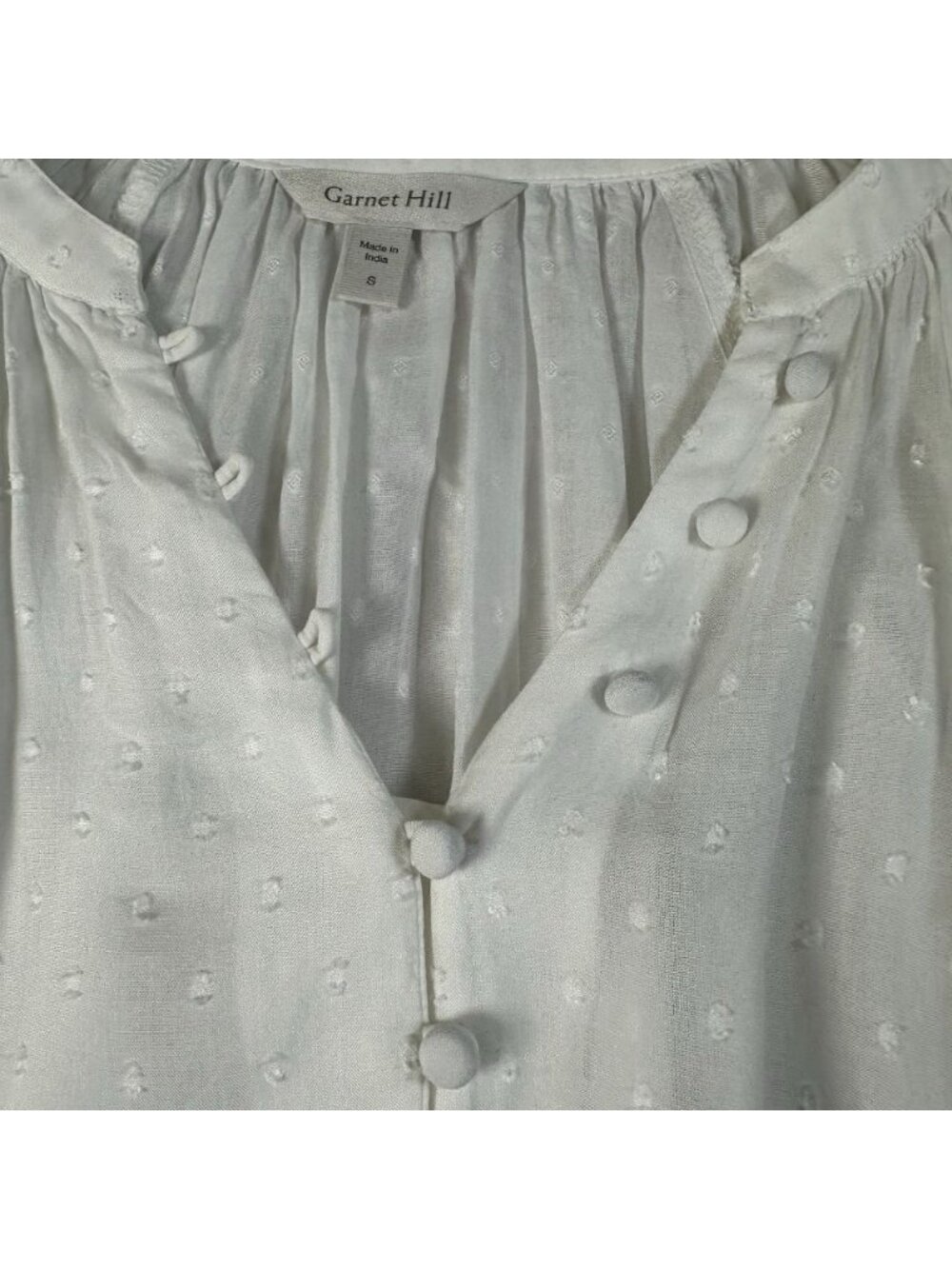 Garnet Hill Swiss Dot Poet Blouse White Long Sleeve Button Up Top Vneck Small - Picture 9 of 13